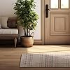 Cozy entryway with potted plant and bench.