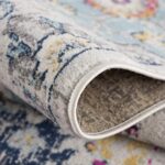 Close-up of colorful, patterned area rug corner.