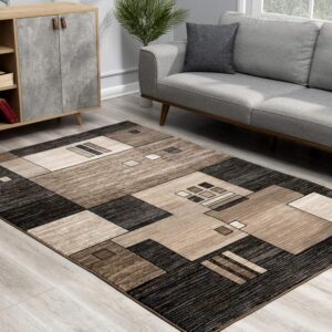 Modern living room with geometric pattern rug