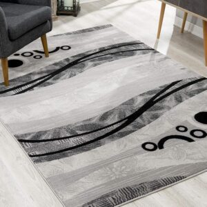 Modern gray area rug with abstract patterns