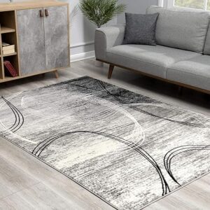 Modern abstract rug on living room floor