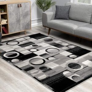 Modern geometric rug in stylish living room.