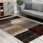 Modern living room with geometric area rug
