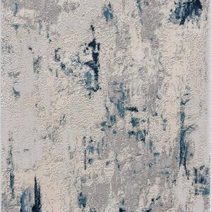 Abstract blue and gray textured area rug design.