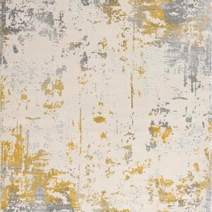 Abstract beige, yellow, and gray distressed area rug