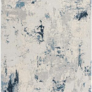Abstract blue and gray textured area rug