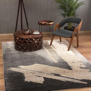 Modern living room with abstract rug and chair