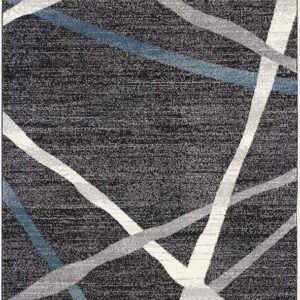 Abstract geometric rug with intersecting lines design.