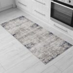 Stylish kitchen rug on modern tile floor.