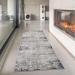 Modern living room with rug and fireplace