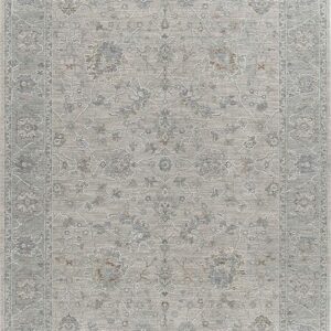 Intricate floral patterned beige and gray area rug