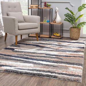 Living room with armchair and striped rug