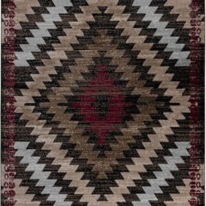 Geometric patterned area rug with bold colors.