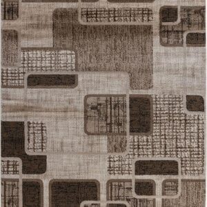 Abstract geometric patterned beige and brown rug