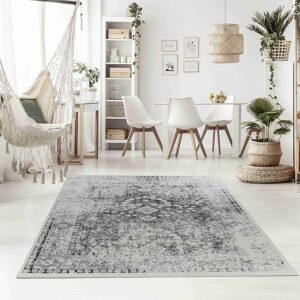 Modern living room with patterned rug and hammock