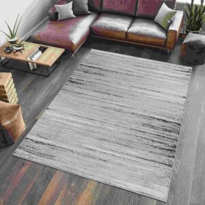 Modern living room with gray area rug.