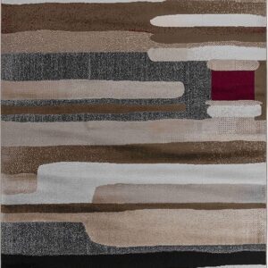 Abstract rug with stripes in neutral colors.