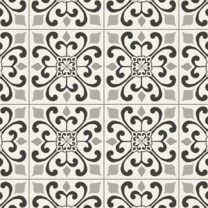 Black and gray ornate tile pattern.