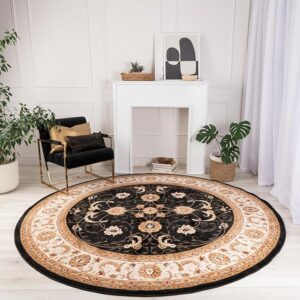 Elegant round rug in stylish living room setup.
