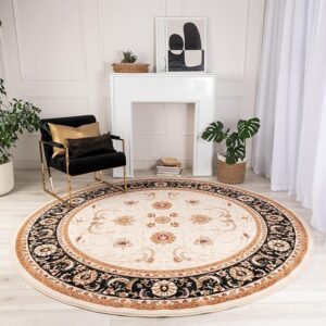 Elegant round rug in modern living room.
