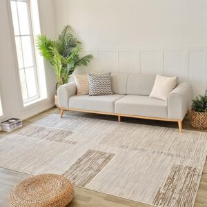 Modern living room with sofa and large rug.