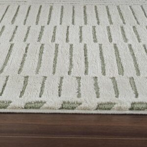 Beige and green textured carpet on wooden floor