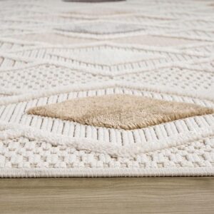 Textured beige and white geometric area rug