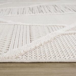 Close-up of textured off-white area rug corner.