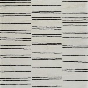 Abstract striped pattern on a beige rug.