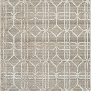 Geometric patterned rug with diamond and cross shapes.