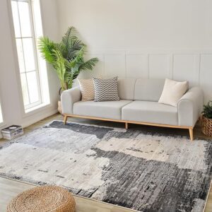 Modern living room with sofa and abstract rug
