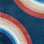 Colorful rainbow arcs on textured blue background