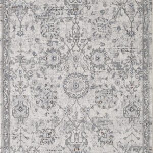 Gray and white floral patterned rug