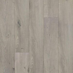 Gray wooden floor planks with natural knots.