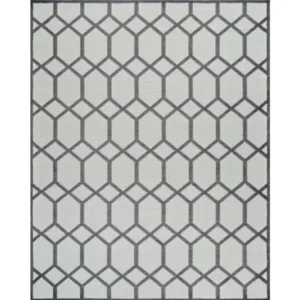 Gray and white geometric pattern rug