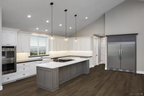 Modern kitchen with island and stainless steel appliances