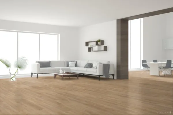 Modern living room with wooden flooring.