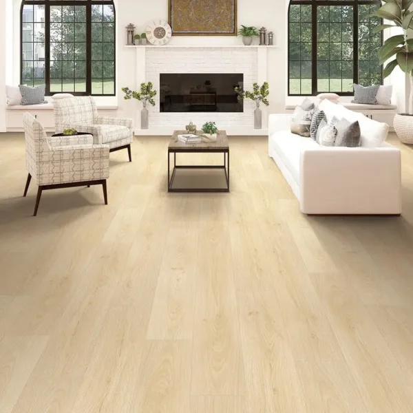 Modern living room with hardwood flooring.