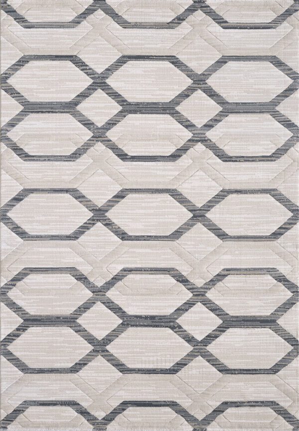 Geometric pattern gray and white rug