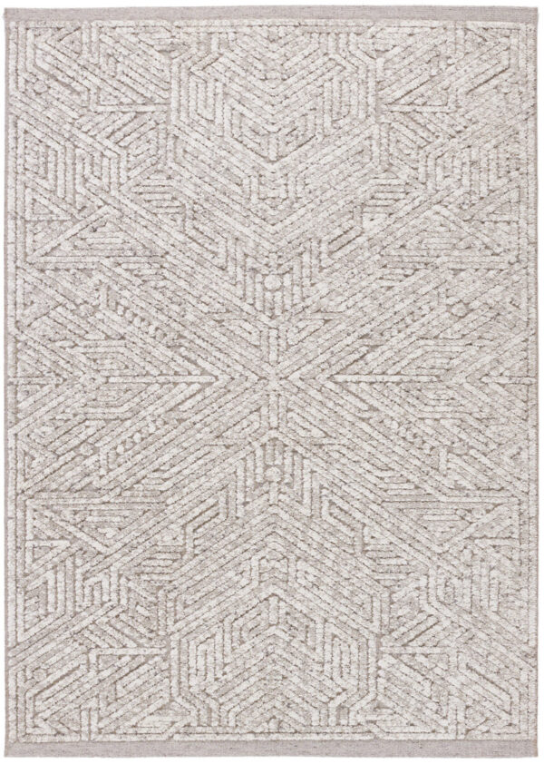 Geometric patterned beige area rug design