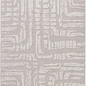 Gray rug with abstract white patterns