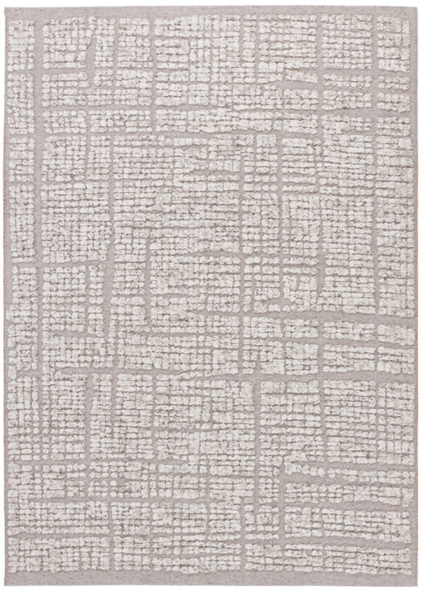 Gray textured grid pattern rug.