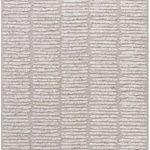 Beige rug with textured horizontal stripes pattern.