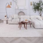 Modern living room with white sectional sofa
