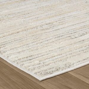 Beige textured rug on wooden floor