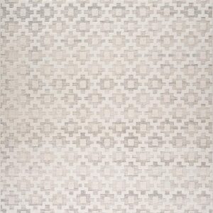 Geometric patterned beige and gray rug.