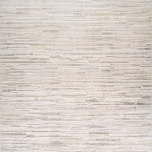 Textured beige area rug with subtle lines pattern.