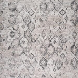Textured gray and beige geometric pattern rug