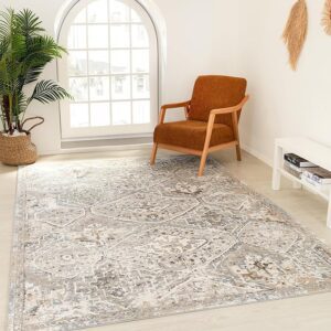 Modern living room with patterned area rug.