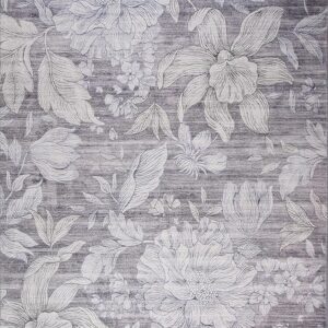 Intricate floral pattern on gray wallpaper background.